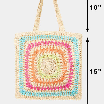 Fame Rainbow Crochet Knit Tote Bag