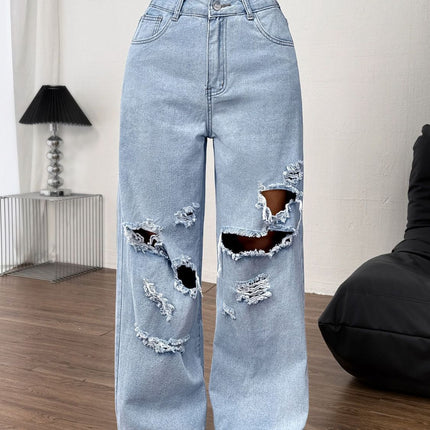 Distressed Wide Leg Jeans with Pockets