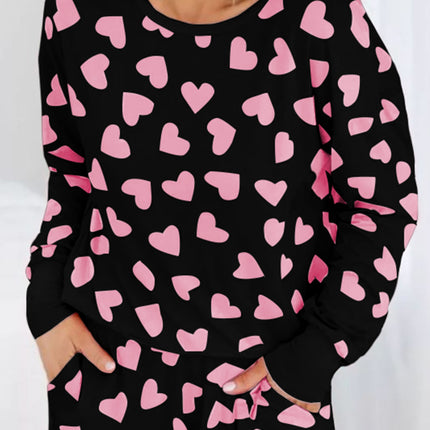 Heart Print Long Sleeve Top and Shorts Lounge Set - Vickie Lynn's