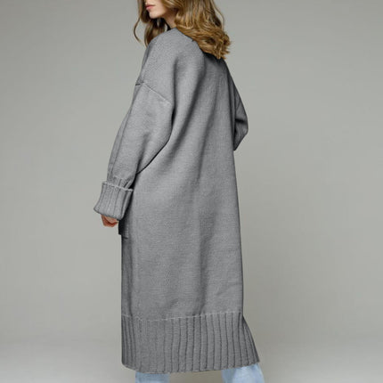 Pocketed Open Front Dropped Shoulder Cardigan