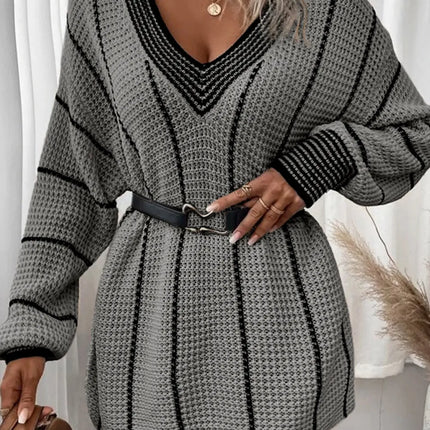 Striped V-Neck Dropped Shoulder Sweater