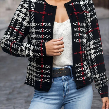 Plaid Open Front Long Sleeve Jacket