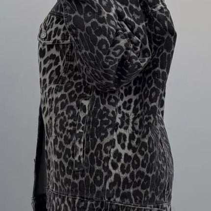 Leopard Button Up Long Sleeve Denim Top