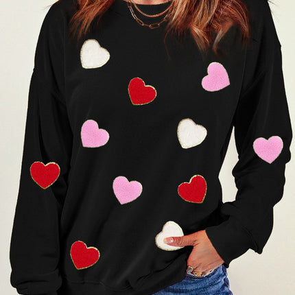 Valentine's Day Contrast Heart Long Sleeve Sweatshirt