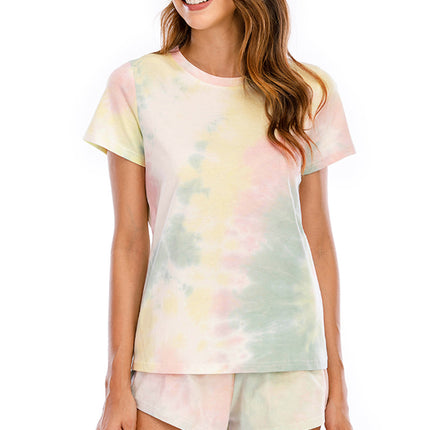 Tie-Dye Round Neck Short Sleeve Top and Shorts Lounge Set