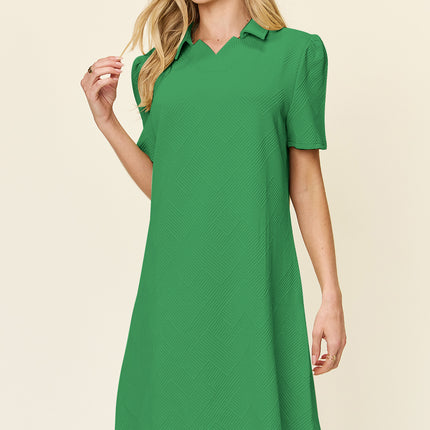 Double Take Full Size Texture Collared Neck Short Sleeve Dress