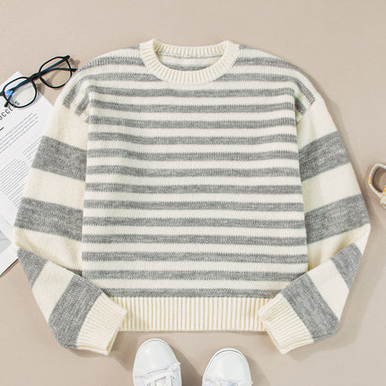 Striped Round Neck Dropped Shoulder Sweater