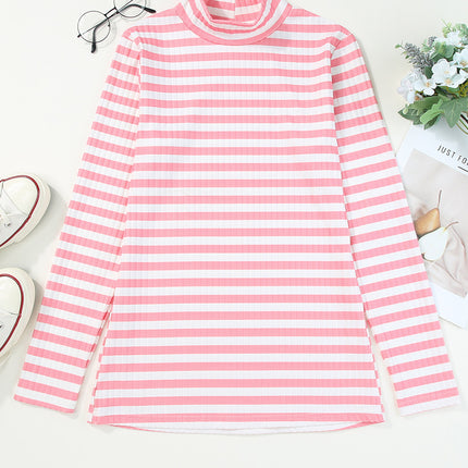 Double Take Striped Mock Neck Long Sleeve Top