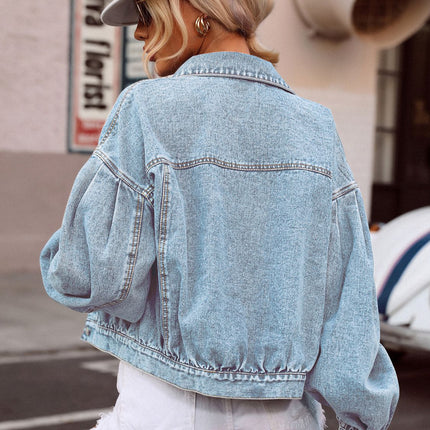 Lantern Sleeve Denim Jacket