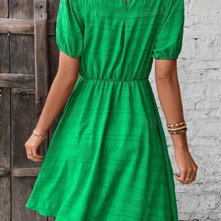 Ruched Round Neck Short Sleeve Mini Dress