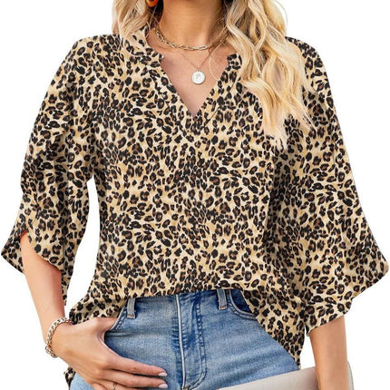 Printed Notched Half Sleeve Blouse