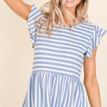 BOMBOM Striped Round Neck Blouse