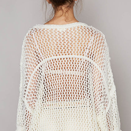 POL Openwork Long Sleeve Knit Cover Up