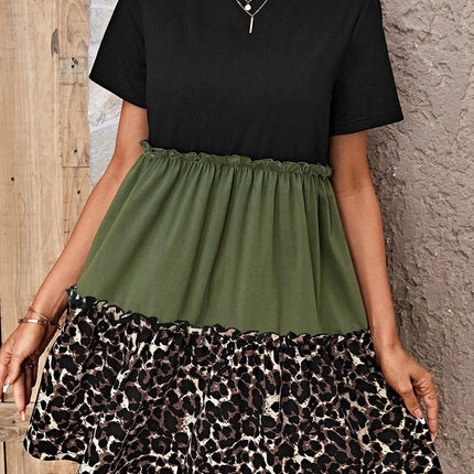 Leopard Round Neck Short Sleeve Dress