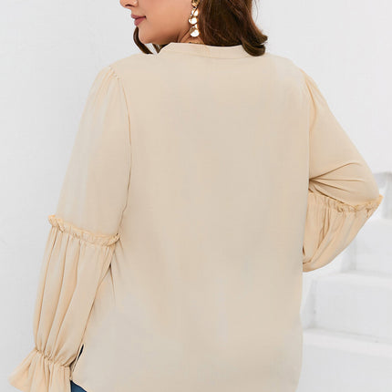 Plus Size Ruffled Tie Neck Flounce Sleeve Blouse