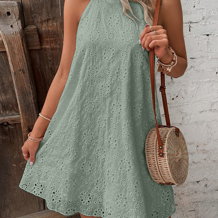 Eyelet Grecian Neck Mini Dress