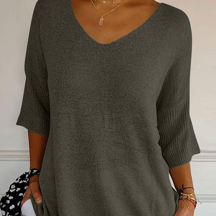 V-Neck Three-Quarter Sleeve Knit Top