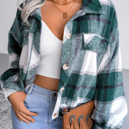 Plaid Collared Neck Long Sleeve Jacket