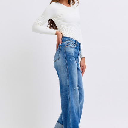 Judy Blue Full Size Distressed High Waist Wide Leg Jeans