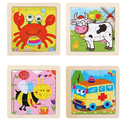 11X11CM Kids Wooden Puzzle Cartoon Animal Traffic Tangram Wood Puzzle Toys Educational Jigsaw Toys for Children GiftS
