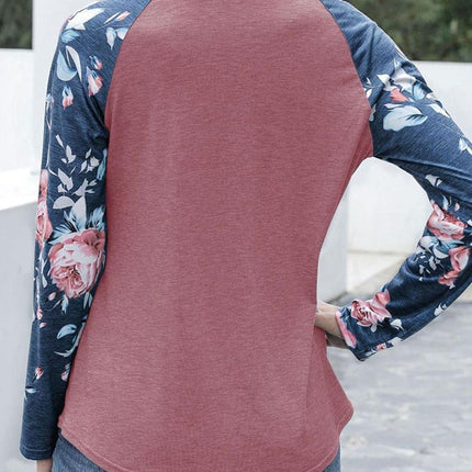 V-Neck Floral Long Sleeve T-Shirt