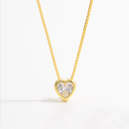 925 Sterling Silver Inlaid Zircon Heart Pendant Necklace