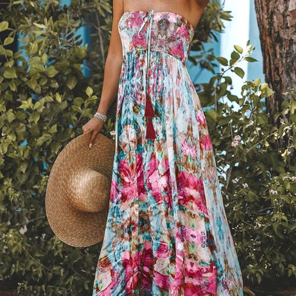 Smocked Printed Sleeveless Maxi Dress