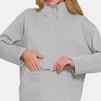 Zenana Turtleneck Half Snap Fleece Sweatshirt