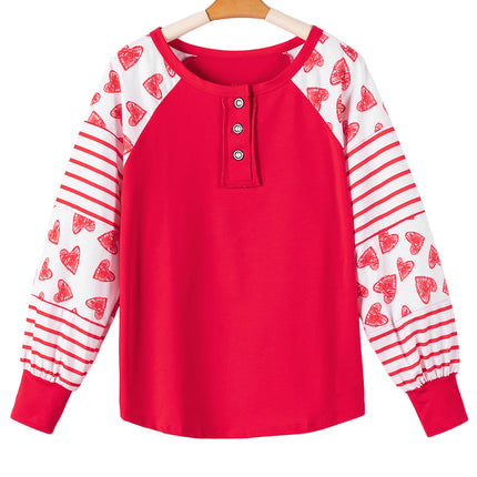 Heart Printed Round Neck Long Sleeve T-Shirt