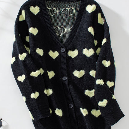 Heart V-Neck Button Up Long Sleeve Cardigan