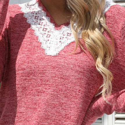 Lace Detail V-Neck Long Sleeve T-Shirt