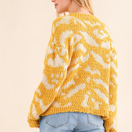 And The Why Full Size Textured Pattern Contrast Sweater