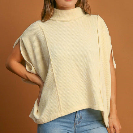 Umgee Solid Color Mock Neck Short Sleeve Top