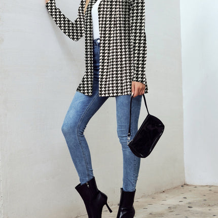 Houndstooth Open Front Long Sleeve Jacket