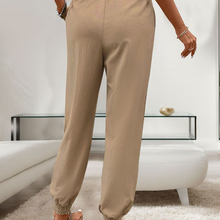 Tied Elastic Waist Pants with Pockets