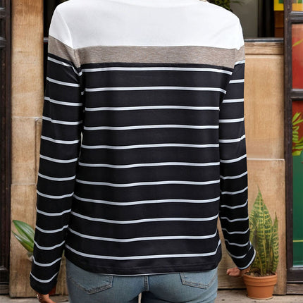 Striped Round Neck Long Sleeve T-Shirt - Vickie Lynn's