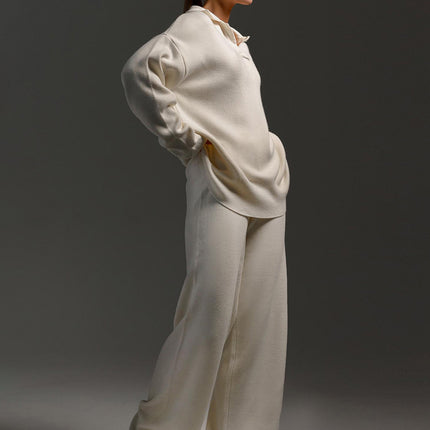 Johnny Collar Long Sleeve Top and Pants Sweater Set