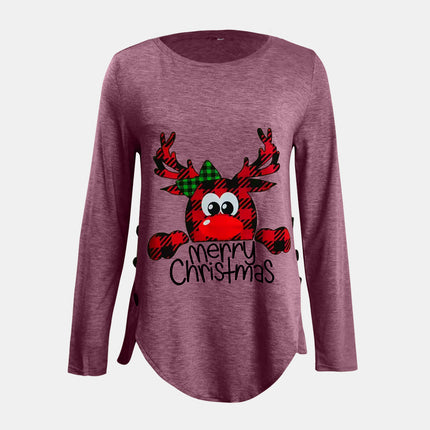 Full Size Reindeer Round Neck Long Sleeve T-Shirt