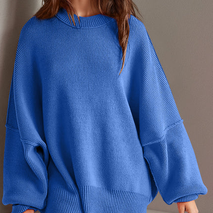 Double Take Side Slit Round Neck Long Sleeve Sweater