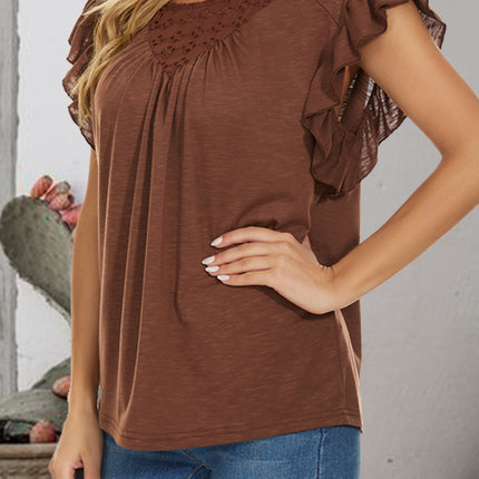 Ruffled Round Neck Cap Sleeve T-Shirt