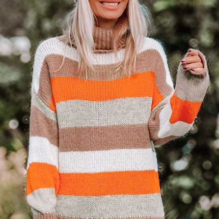 Color Block Drop Shoulder Turtleneck Sweater