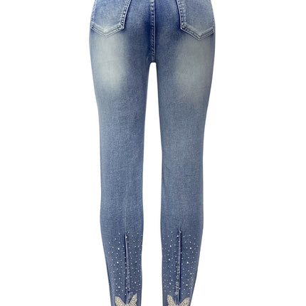 Rhinestone Skinny Jeans with Pockets