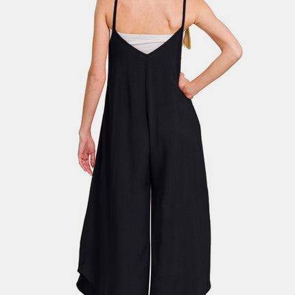 Zenana Spaghetti Strap Wide Leg Overalls with Pockets