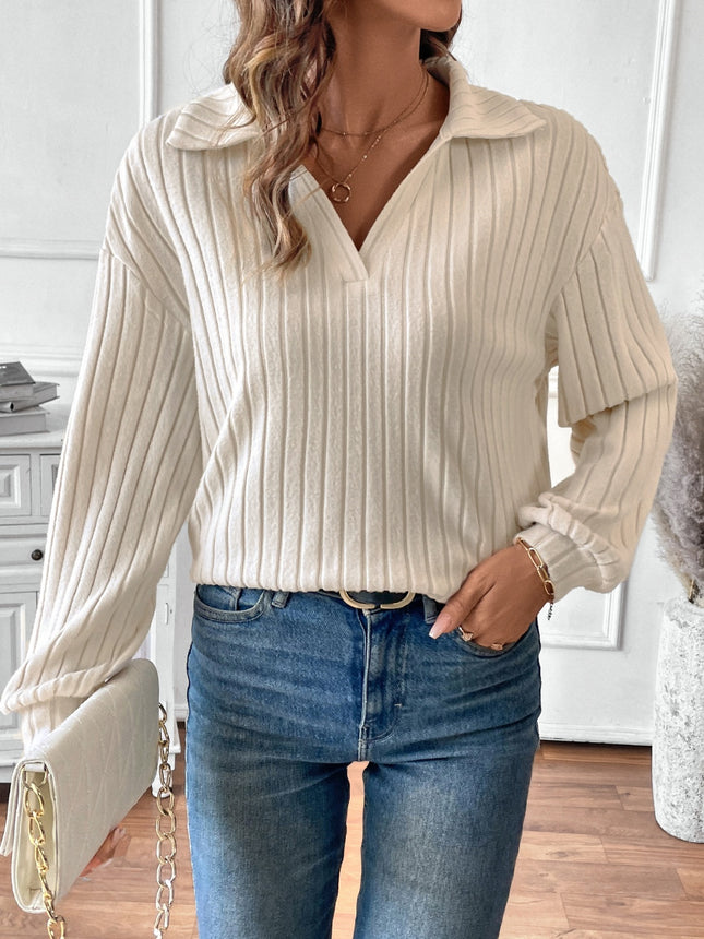 Ribbed Johnny Collar Long Sleeve T-Shirt