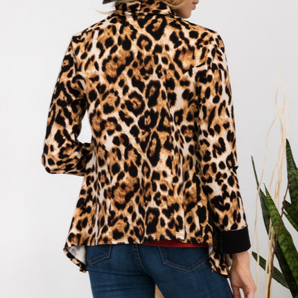 Celeste Full Size Leopard Open Front Long Sleeve Blazer