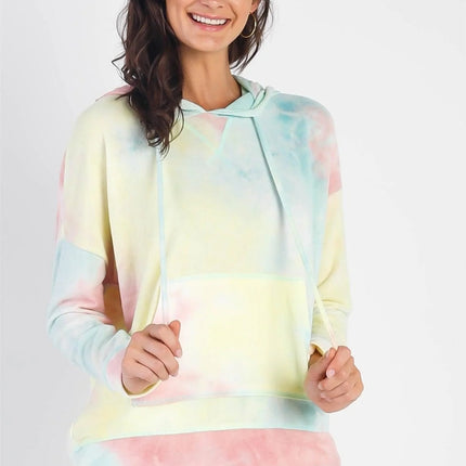 Cherish Apparel Drawstring Tie-Dye Dropped Shoulder Hoodie