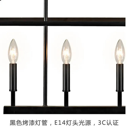 Nordic Designer Dining Room Lamp Rectangular Creative Simple Plain Industrial Style Black Living Room Bedroom Candle Chandelier