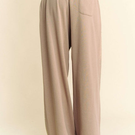 Davi & Dani Rhinestone Drawstring Wide Leg Pants