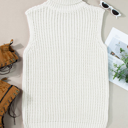 Slit Turtleneck Sleeveless Sweater Vest