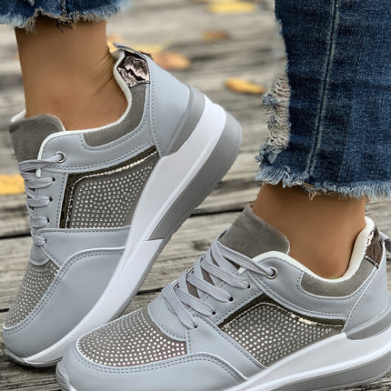 Lace-Up Rhinestone Wedge Sneakers
